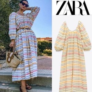 NWT Zara pale yellow Oversized Dress Tunic pastel striped Size Small